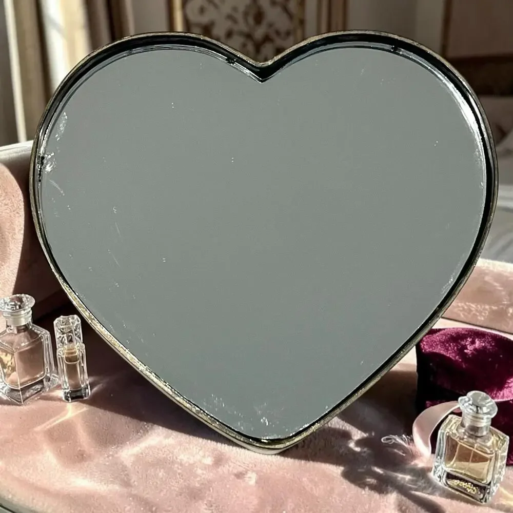 Vintage Silver Plated Heart Trinket Box Glass Mirrored Jewelry Box Monogram DBC